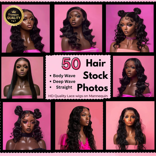 HD Lace Wig Hair Stock Photos | Ai Photos | | Hair Branding | Pink Brand Shoot | Instant Download