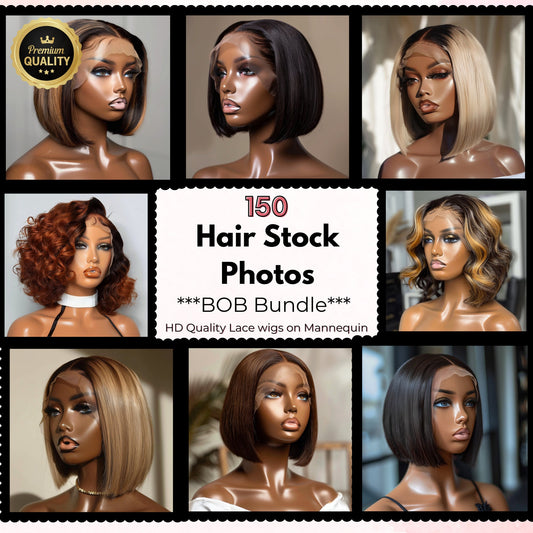 Vibrant HD Lace Wig Bob Collection: 150 Premium Stock Photos | Hair Extension Stock Photos