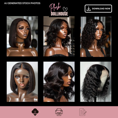 HD Lace Wig | Natural Black Bob on Mannequin | Hair Bundles | Hair Extensions | Stock Photos For Hair Business Stock Images | AI Stock Photo