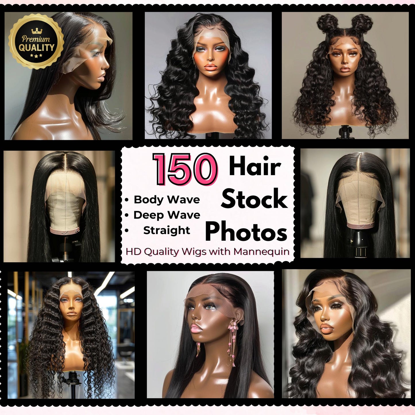 Ultimate HD Lace Wig Bundle | Stock Images for Hair Pros | Hair Extensions & More | 150 Hair Stock Photos