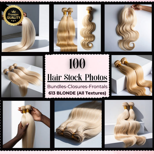 Blonde HD Lace Hair Bundle Images for Hair Business | 100 Stock Photos | AI Hair Images | Commercial Use