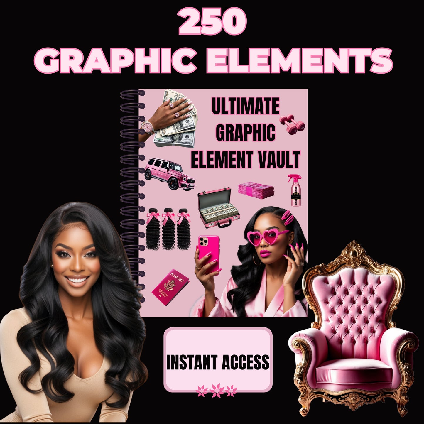 250 Girly Clip Art Elements for Creative Design  Pink Aesthetic for Black Women, Beauty Professionals