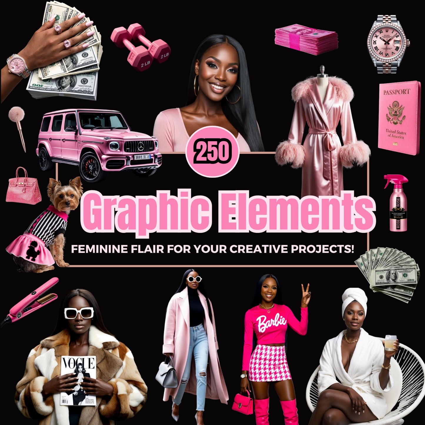 250 Girly Clip Art Elements for Creative Design  Pink Aesthetic for Black Women, Beauty Professionals