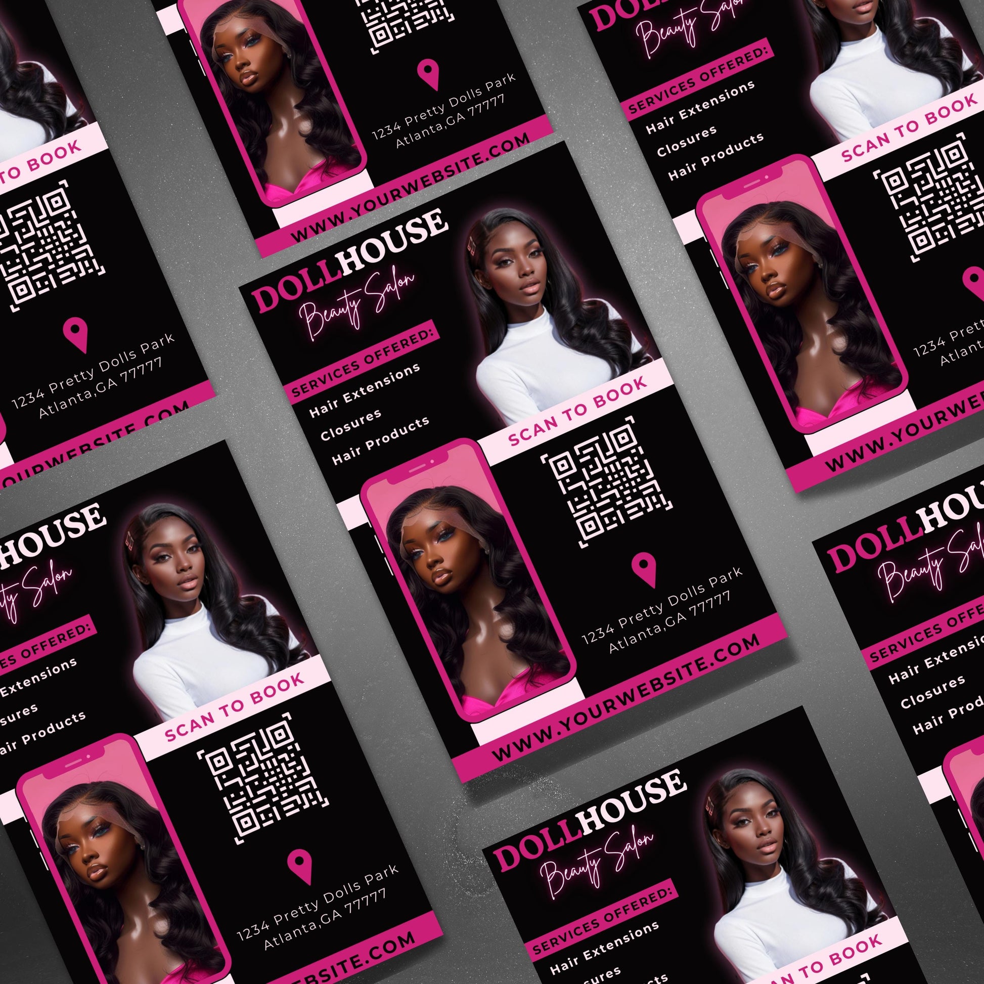 Qr Code | Premade Business Cards | Editable Beauty Business Card Template Design | Pink Editable Templates On Canva | Hair Business Card