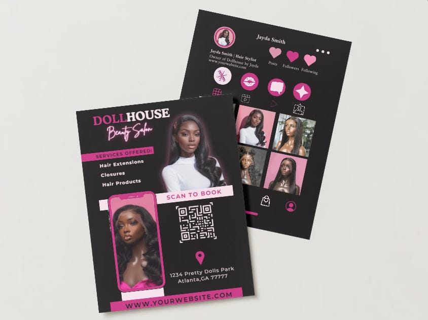 Qr Code | Premade Business Cards | Editable Beauty Business Card Template Design | Pink Editable Templates On Canva | Hair Business Card