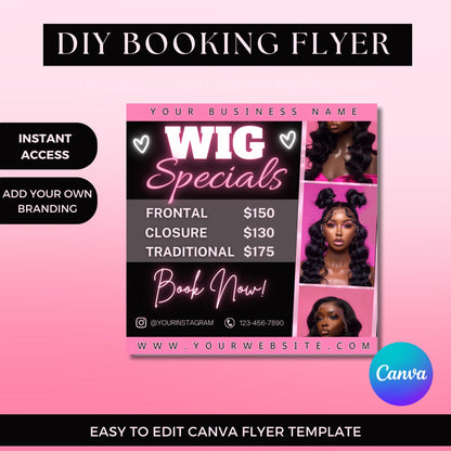 Book Now Flyer | Wig Flyer | Book Open Flyer | Nail Booking Flyer | Hairstylist Flyer | IG influencer Booking Flyer | Hair Booking Flyer