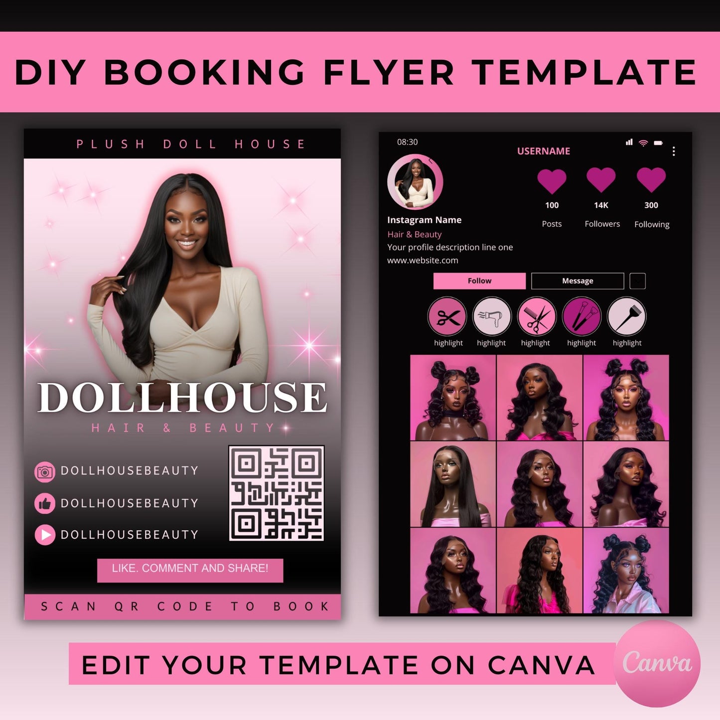 Qr Code Business Card | Nail Techs | Diy Business Card Template | Hair Stylist | Canva Template | Beauty Business Card | Hair Salon