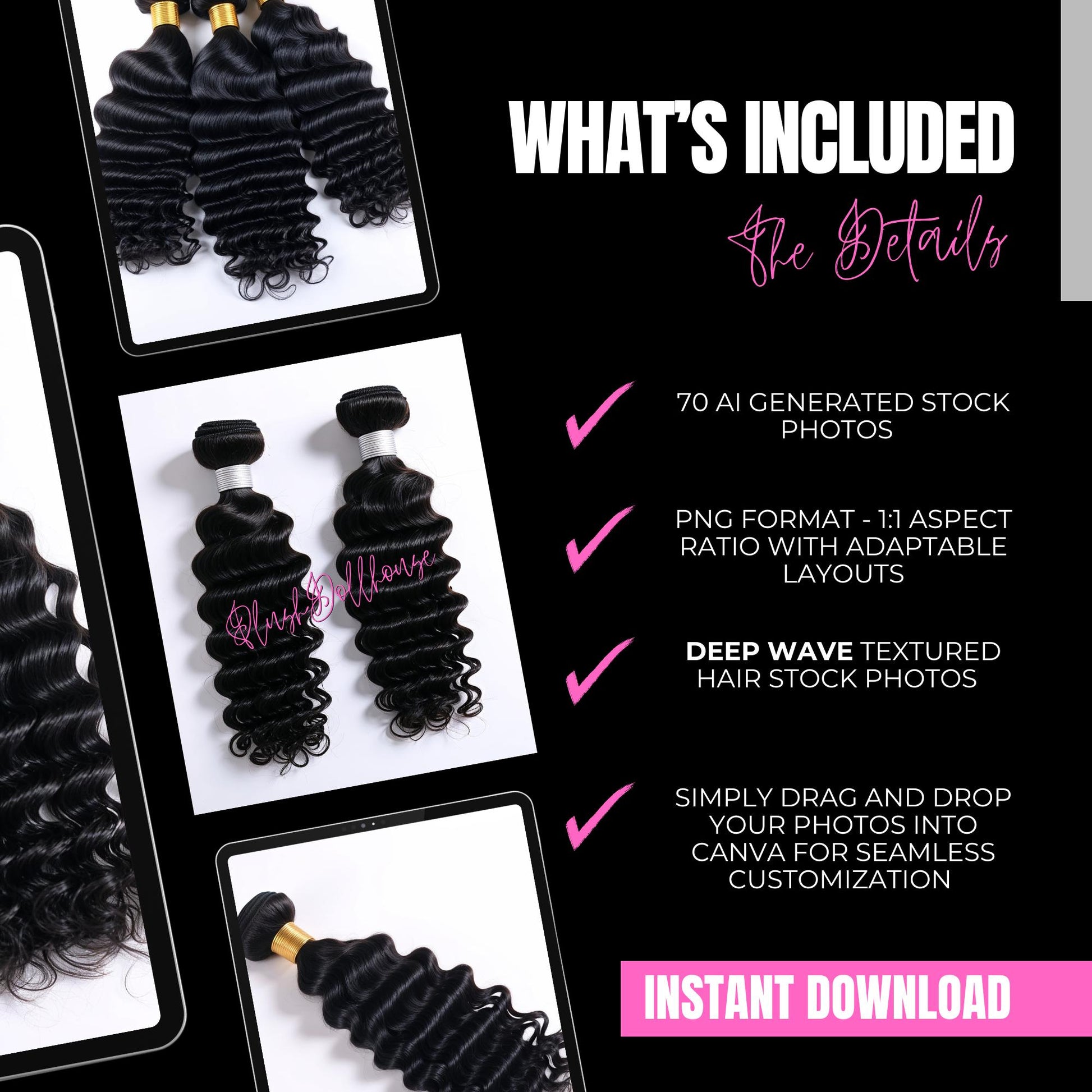 70 Deep Wave Hair Stock Photos Bundle - 70 DEEPWAVE Images for Hair Websites - Instant Download