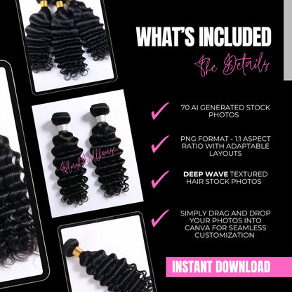 70 Deep Wave Hair Stock Photos Bundle - 70 DEEPWAVE Images for Hair Websites - Instant Download