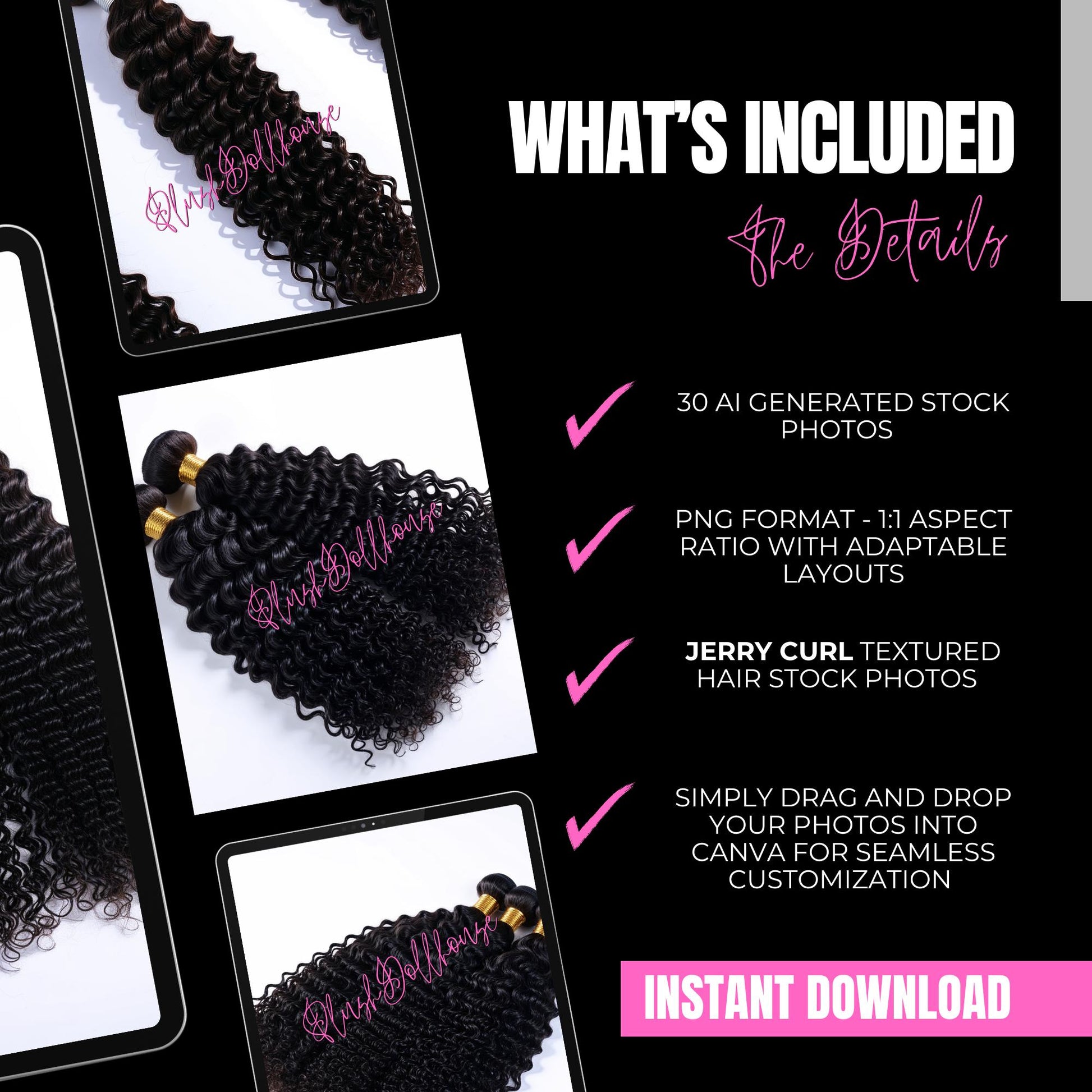 30 Jerry Curl Hair Bundle Stock Photos - 30 High-Quality Images for Beauty Business - Instant Download *****JERRY CURL BUNDLES ******