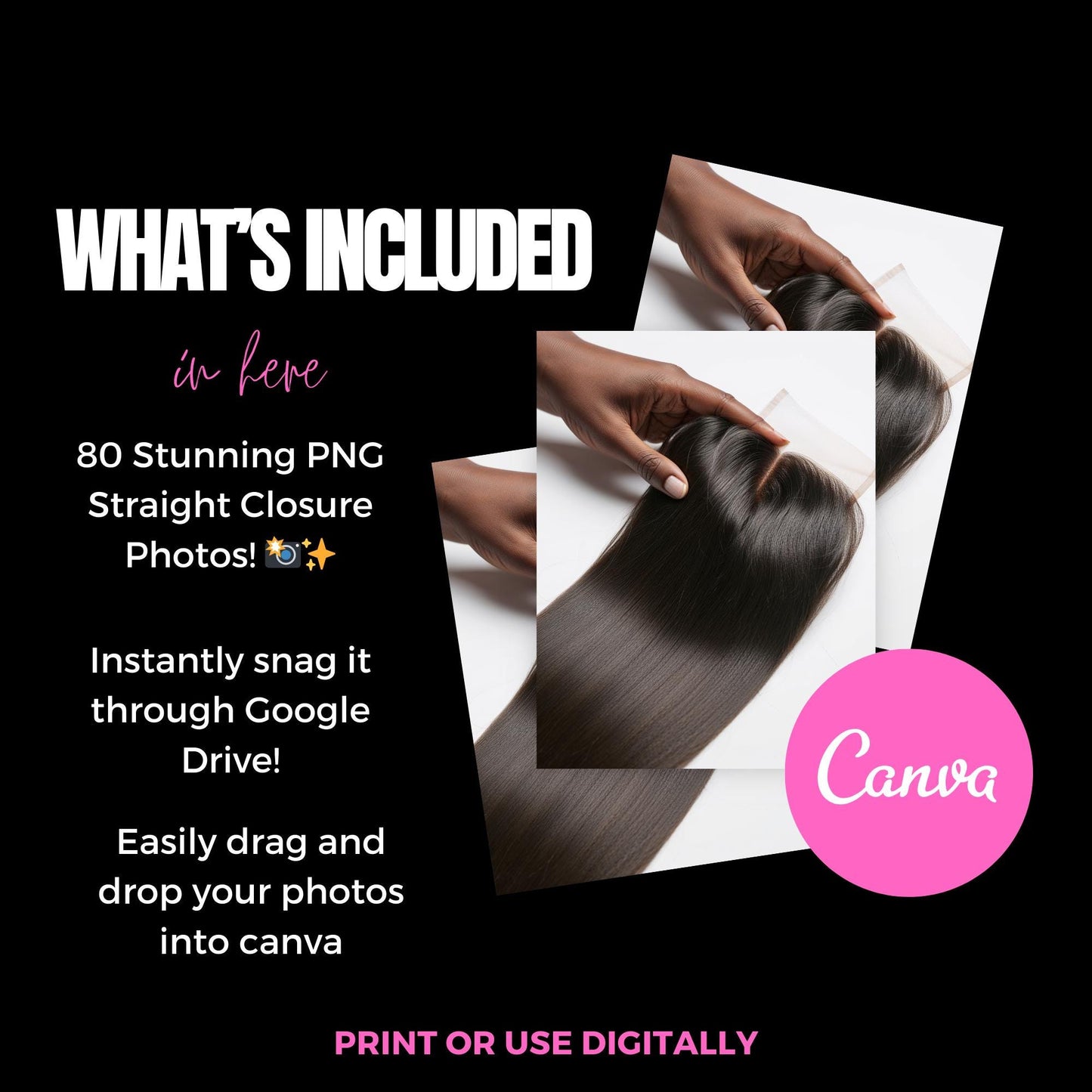 80 Straight Closures - Hair Stock Photos for Beauty Branding - High-Quality Images - Instant Download - Perfect for Websites