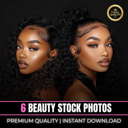 6 Beauty Website Stock Photos - Black Woman Stock Images - Glam Beauty Models - Hair Business Marketing