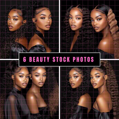 6 Beauty Website Stock Photos - Black Woman Stock Images - Glam Beauty Models - Hair Business Marketing