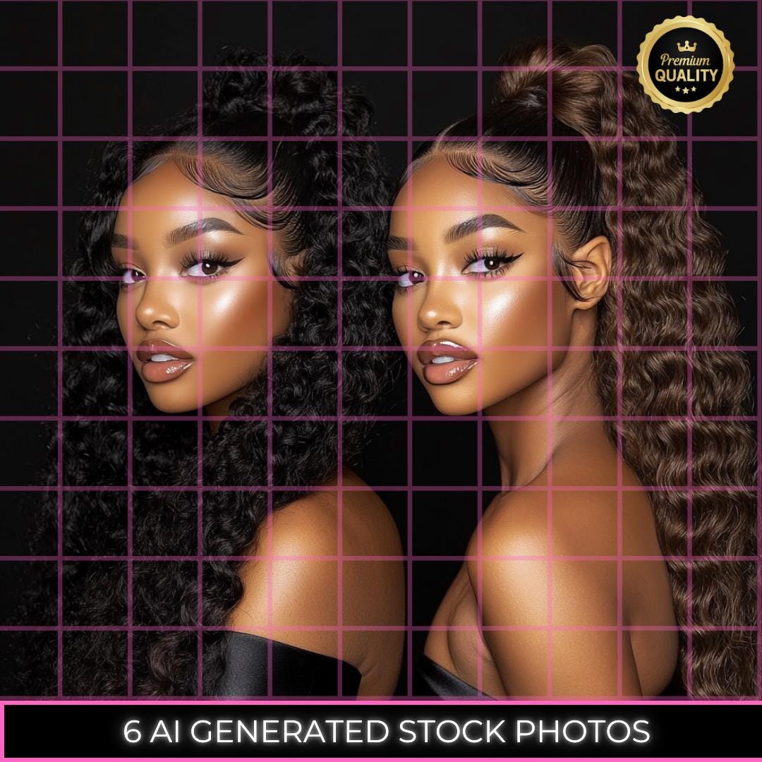 6 Beauty Website Stock Photos - Black Woman Stock Images - Glam Beauty Models - Hair Business Marketing