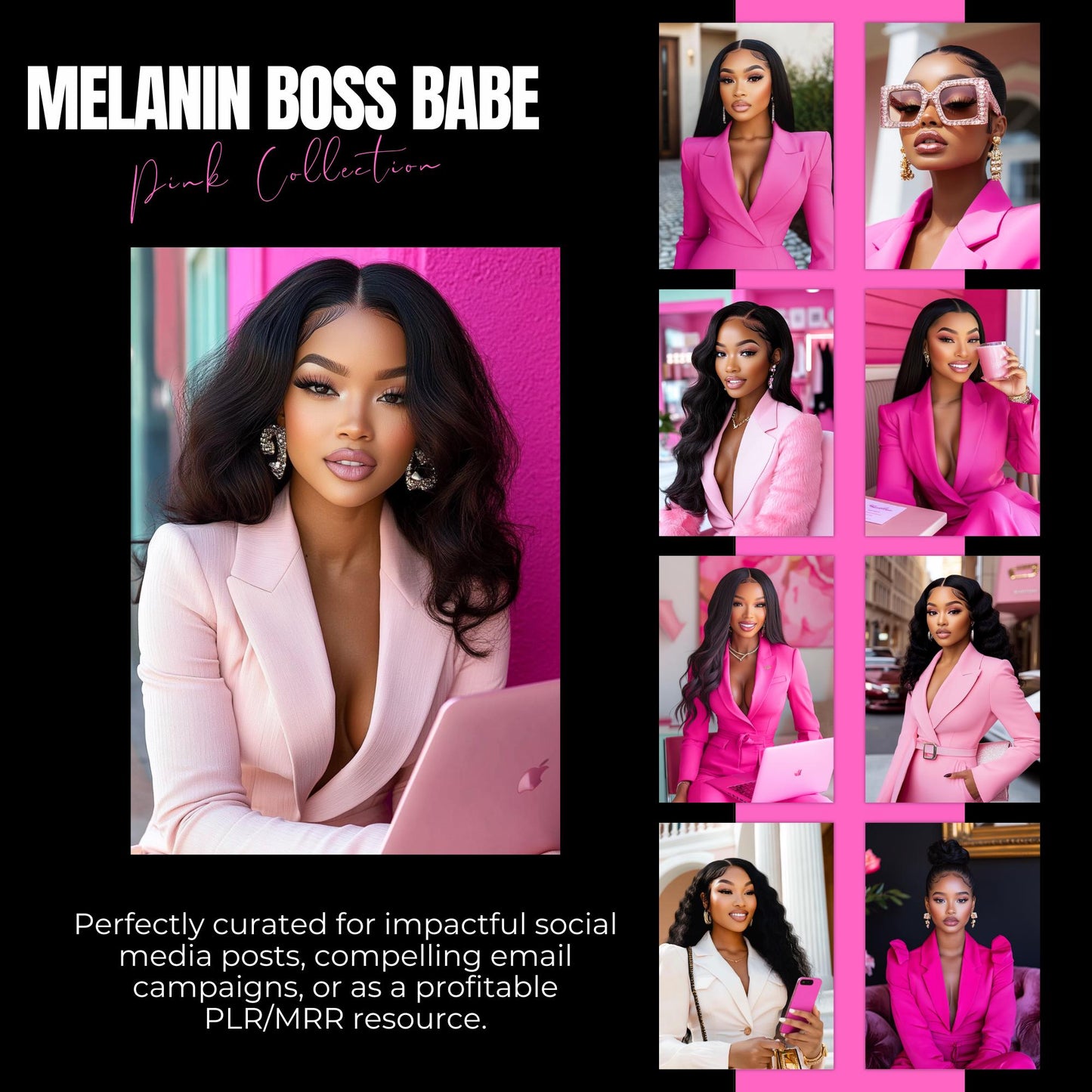 Melanin Girl Boss Stock Photos - Aesthetic Digital Marketing - Faceless Instagram Reels - Luxury Images