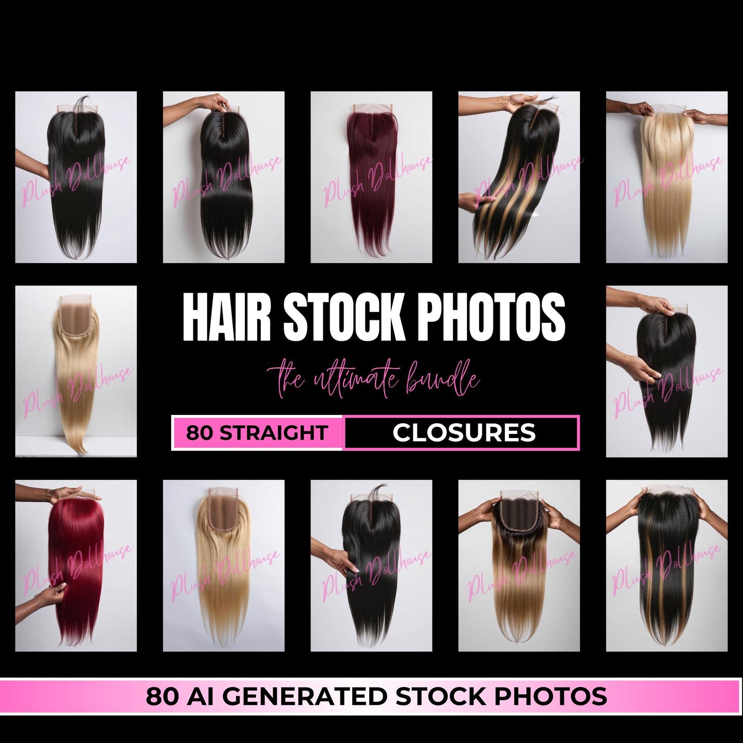 80 Straight Closures - Hair Stock Photos for Beauty Branding - High-Quality Images - Instant Download - Perfect for Websites