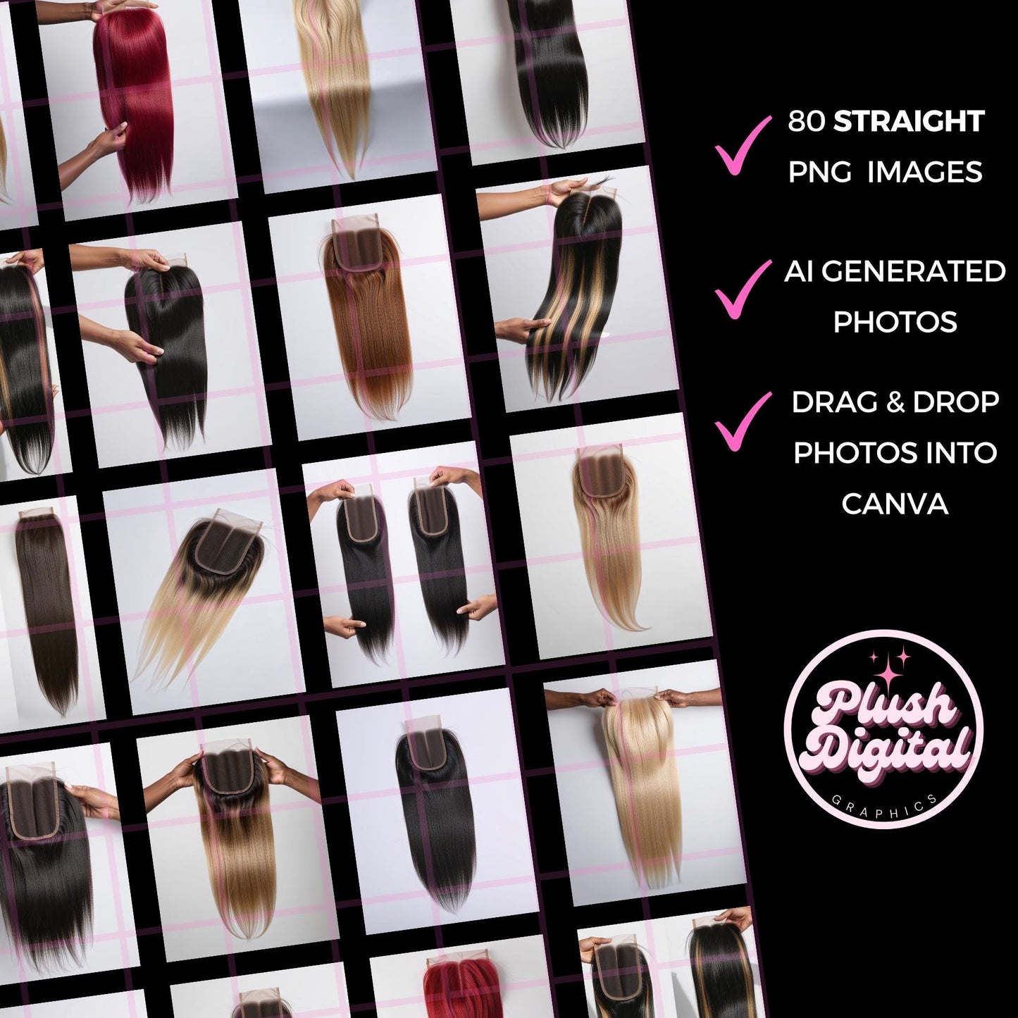 80 Straight Closures - Hair Stock Photos for Beauty Branding - High-Quality Images - Instant Download - Perfect for Websites