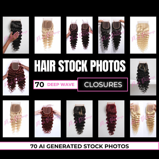 70 Deep Wave Closures - Hair Stock Photos for Beauty Branding - High-Quality Images - Instant Download - Perfect for Websites