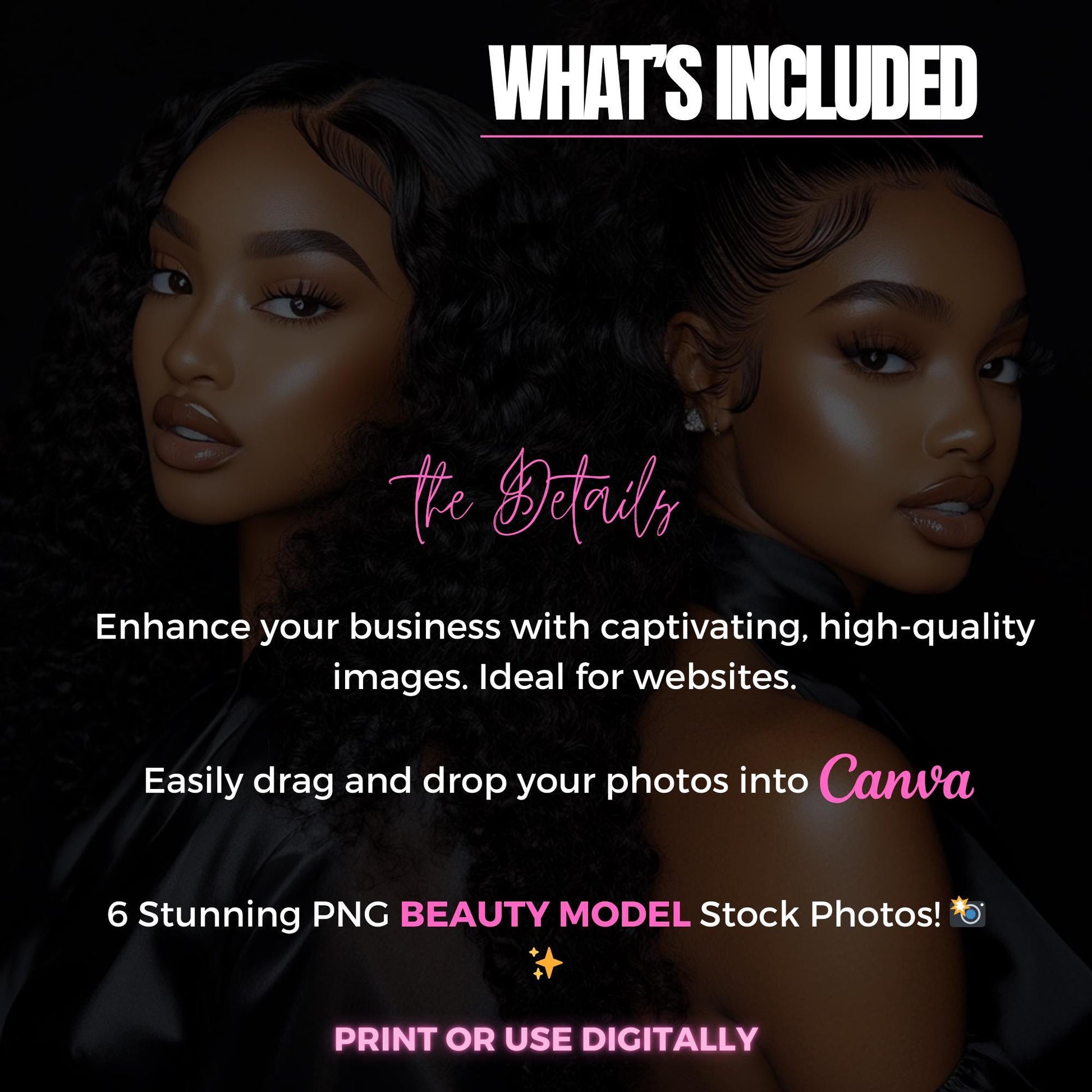 6 Beauty Website Stock Photos - Black Woman Stock Images - Glam Beauty Models - Hair Business Marketing