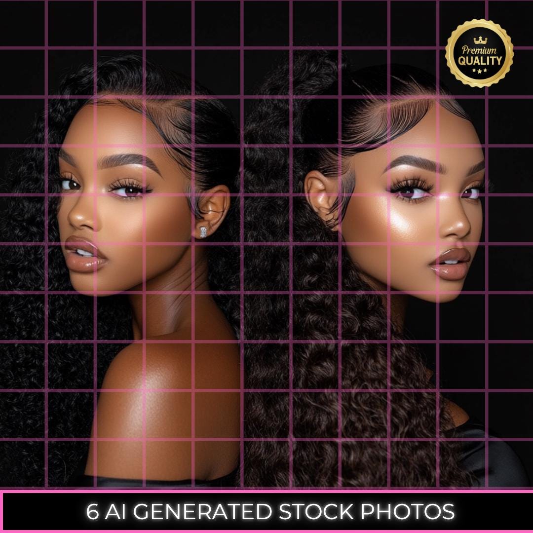 6 Beauty Website Stock Photos - Black Woman Stock Images - Glam Beauty Models - Hair Business Marketing